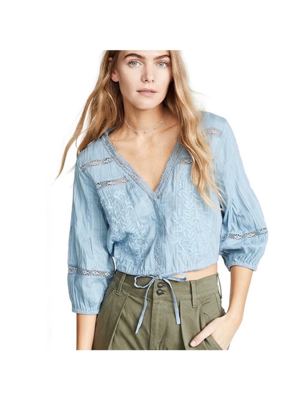 Free People Follow Your Heart blue crop top blouse size Medium